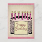 Schattigee Roze  Happy Birthday Cake Kaarsen Briefkaart (Voorkant)