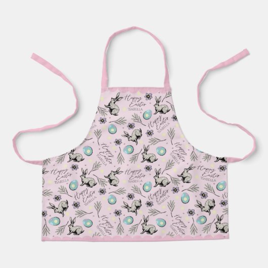 Schattigee roze Happy Easter Bunny en Egg Schort (Voorkant)