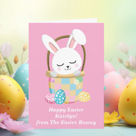 Schattigee roze Happy Easter Bunny Gepersonaliseer Kaart