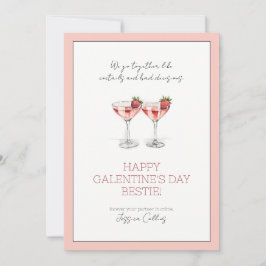 Schattigee roze Happy Galentine's Day Bestie Cockt Feestdagenkaart