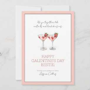 Schattigee roze Happy Galentine's Day Bestie Cockt Feestdagenkaart