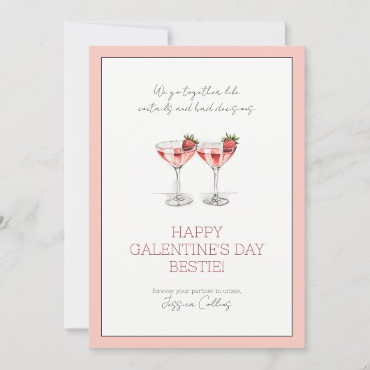 Schattigee roze Happy Galentine's Day Bestie Cockt Feestdagenkaart (Voorkant)