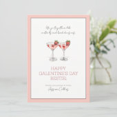 Schattigee roze Happy Galentine's Day Bestie Cockt Feestdagenkaart (Staand voorkant)