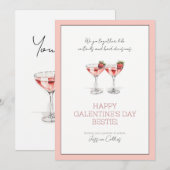 Schattigee roze Happy Galentine's Day Bestie Cockt Feestdagenkaart (Voorkant / Achterkant)