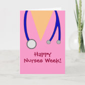 Schattigee roze Happy Nurses Week Scrubs en Stetho Kaart (Voorkant)