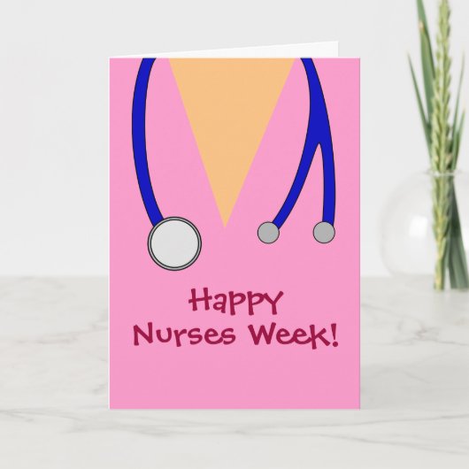 Schattigee roze Happy Nurses Week Scrubs en Stetho Kaart (Voorkant)