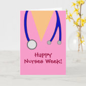 Schattigee roze Happy Nurses Week Scrubs en Stetho Kaart (Gele Bloem)