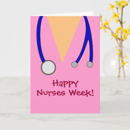 Schattigee roze Happy Nurses Week Scrubs en Stetho Kaart (Gele Bloem)