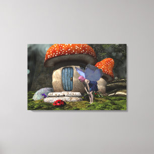 Schattigee roze-harige fee ontmoet lieveheersbeest canvas afdruk