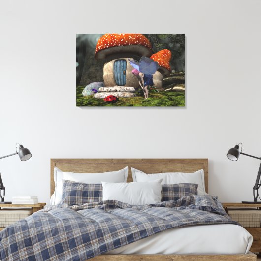 Schattigee roze-harige fee ontmoet lieveheersbeest canvas afdruk (Insitu (Slaapkamer))