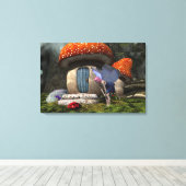 Schattigee roze-harige fee ontmoet lieveheersbeest canvas afdruk (Insitu (Houten vloer))