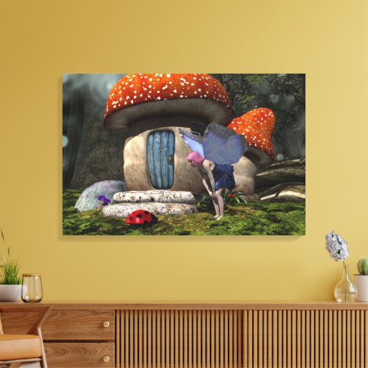 Schattigee roze-harige fee ontmoet lieveheersbeest canvas afdruk (Insitu (Woonkamer))