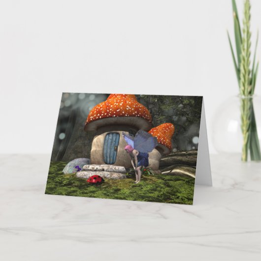 Schattigee roze-harige fee ontmoet lieveheersbeest kaart (Voorkant)