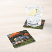 Schattigee roze-harige fee ontmoet lieveheersbeest kartonnen onderzetters (Insitu)