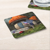 Schattigee roze-harige fee ontmoet lieveheersbeest kartonnen onderzetters (Schuin)