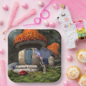 Schattigee roze-harige fee ontmoet lieveheersbeest papieren bordje (Feest)