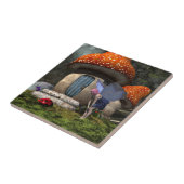 Schattigee roze-harige fee ontmoet lieveheersbeest tegeltje (Zijkant)