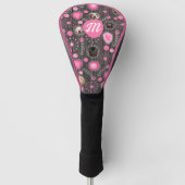 Schattigee Roze Hart Bloem Monogram Hond Fotocolla Golfheadcover (Voorkant)