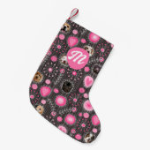 Schattigee Roze Hart Bloem Monogram Hond Fotocolla Kleine Kerstsok (Voorkant (Hangend))