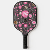 Schattigee Roze Hart Bloem Monogram Hond Fotocolla Pickleball Paddle (Voorkant)