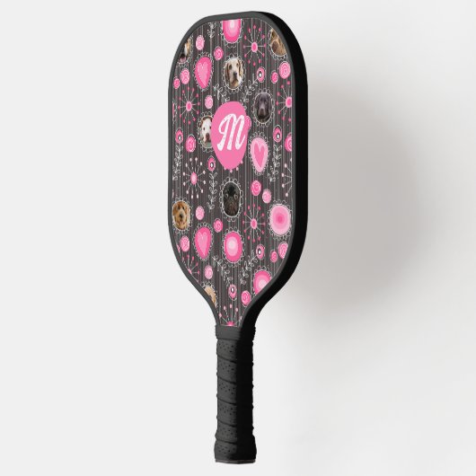 Schattigee Roze Hart Bloem Monogram Hond Fotocolla Pickleball Paddle (Links)