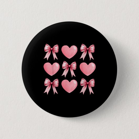Schattigee Roze Hart Coquette Bow Valentijnsdag Vr Ronde Button 5,7 Cm (Voorkant)