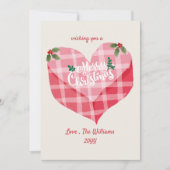 Schattigee Roze Hart Gingham Custom Foto Kerstmis Feestdagenkaart (Voorkant)