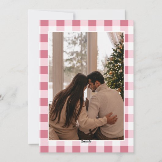 Schattigee Roze Hart Gingham Custom Foto Kerstmis Feestdagenkaart (Achterkant)