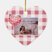 Schattigee Roze Hart Gingham Custom Foto Kerstmis Keramisch Ornament (Achterkant)
