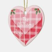 Schattigee Roze Hart Gingham Custom Foto Kerstmis Keramisch Ornament (Links)