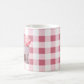 Schattigee Roze Hart Gingham Custom Foto Kerstmis Koffiemok (Center)