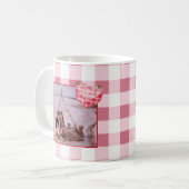 Schattigee Roze Hart Gingham Custom Foto Kerstmis Koffiemok (Voorkant links)
