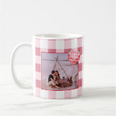 Schattigee Roze Hart Gingham Custom Foto Kerstmis Koffiemok (Links)