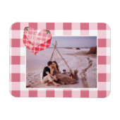 Schattigee Roze Hart Gingham Custom Foto Kerstmis Magneet (Horizontaal)