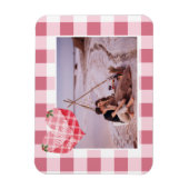 Schattigee Roze Hart Gingham Custom Foto Kerstmis Magneet (Verticaal)