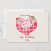 Schattigee Roze Hart Gingham Custom Foto Kerstmis Notitiekaartje (Voorkant)
