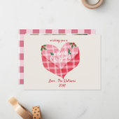 Schattigee Roze Hart Gingham Custom Foto Kerstmis Notitiekaartje (Voorkant / Achterkant in situ)