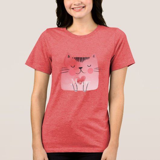 Schattigee roze hart kat Tri-Blend shirt (Voorkant)
