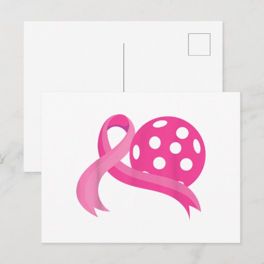 Schattigee roze hart lint pickleball borstkanker A Feestdagenkaart (Voorkant / Achterkant)