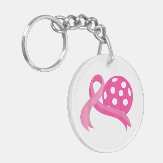 Schattigee roze hart lint pickleball borstkanker A Sleutelhanger (Voorkant Links)