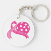 Schattigee roze hart lint pickleball borstkanker A Sleutelhanger (Achterkant)