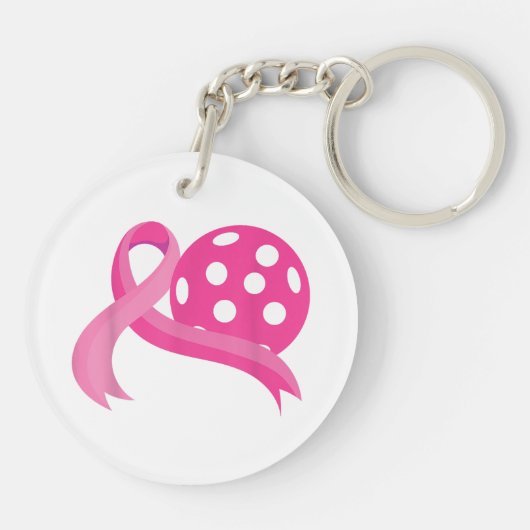 Schattigee roze hart lint pickleball borstkanker A Sleutelhanger (Achterkant)