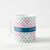 Schattigee roze harten, blauw groen beste ooit moe koffiemok (Voorkant links)