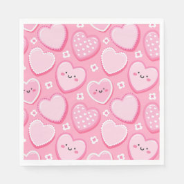 Schattigee roze harten en bloemen meisje verjaarda servet