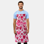 Schattigee roze harten en bloemen Valentijn's Day Schort (Gedragen)