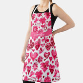 Schattigee roze harten en bloemen Valentijn's Day Schort