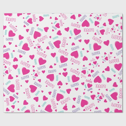 Schattigee roze harten en liefde - romantisch patr cadeaupapier (Vlak)
