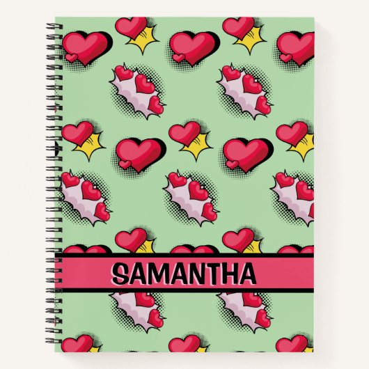 Schattigee roze harten gepersonaliseerde naam Spir Notitieboek (Voorkant)