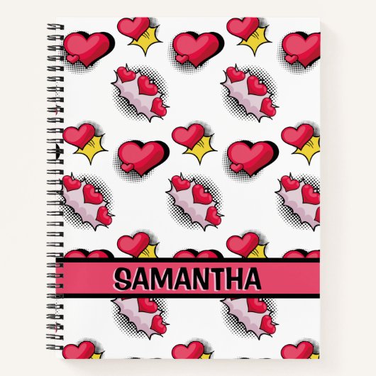 Schattigee roze harten gepersonaliseerde naam Spir Notitieboek (Voorkant)