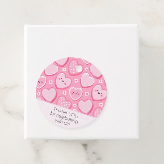 Schattigee roze harten meisje verjaardagsfeestje bedankjes labels (In situ)